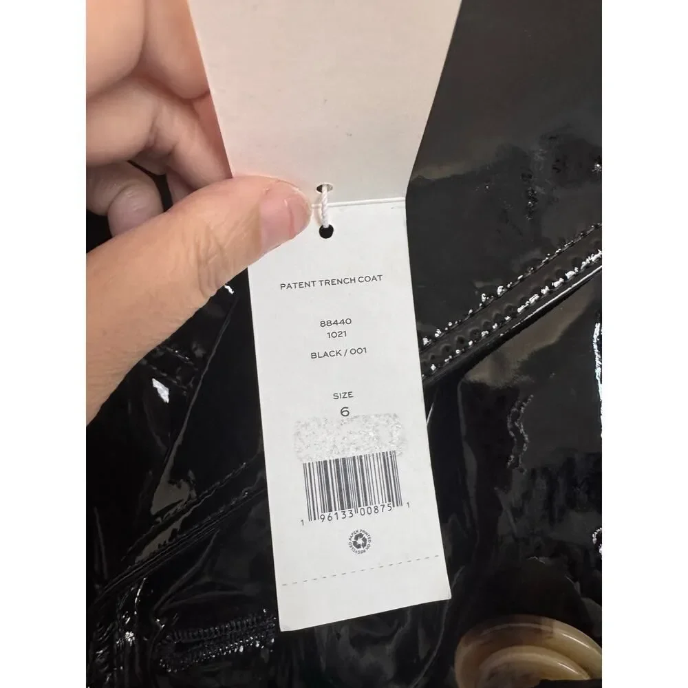 Tory Burch Black Patent Leather Trench Coat Belted Size 6